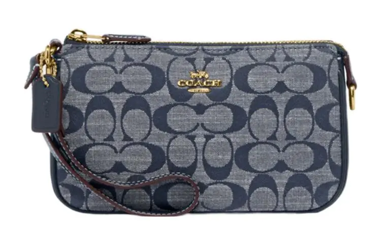 COACH Nolita Jacquard Fabric, Cow Split Leather Handbag, Shoulder Bag Women's Denim Blue