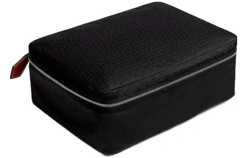 HERMES Travelsilk Silk, Bareina Calfskin Storage Bag Trumpets Men's Black