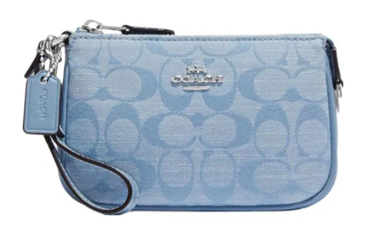 COACH Nolita Jacquard Fabric, Cow Split Leather, Chambray Handbag Clutch Mini Women's Light Blue