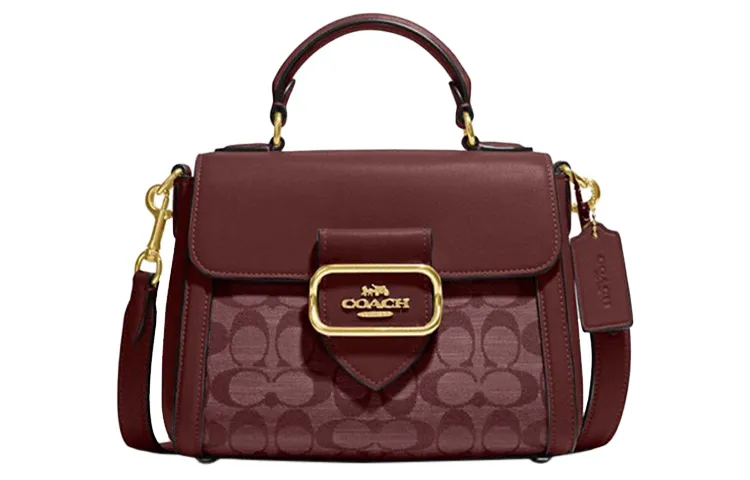 COACH Morgan Fabric With Cow Leather Handbag, Shoulder Bag, Crossbody Bag Small Women's Burgundy