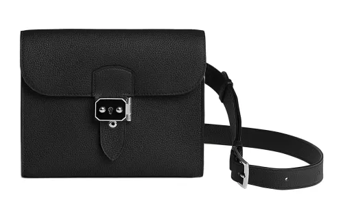 HERMES Sac A Depeches Laque Togo Calfskin Messenger Bag, Crossbody Bag Men's 89 Noir Black