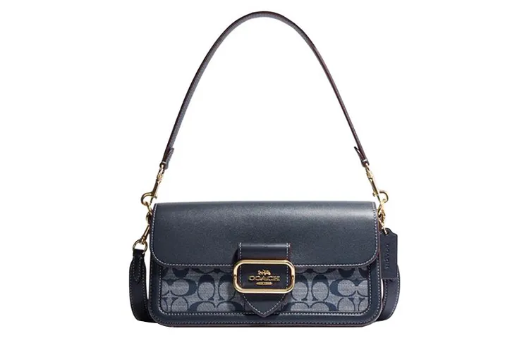 COACH Morgan Cow Leather With Textile Shoulder Bag, Handbag, Shoulder Bag Women's Denim Blue