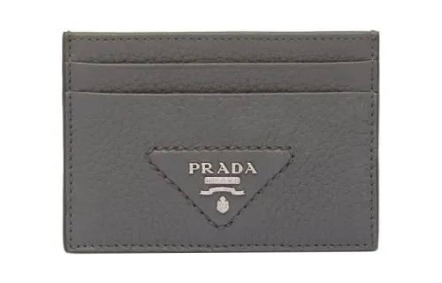 PRADA Leather Card Holder Regular Men's Gray