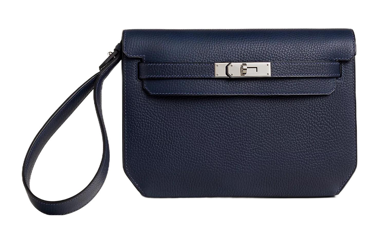 HERMES Kelly Depeches Galop D Cow Leather Clutch Men's 2Z Bleu Nuit Midnight Blue