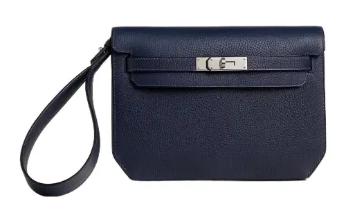 HERMES Kelly Depeches Galop D Cow Leather Clutch Men's 2Z Bleu Nuit Midnight Blue
