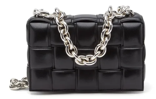 Bottega Veneta Chain Cassette Silver tone Crossbody Bag Black