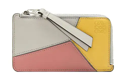 LOEWE Puzzle Cow Leather Wallet, Card Holder Women's Light And Ethereal Gray/Peachy Pink