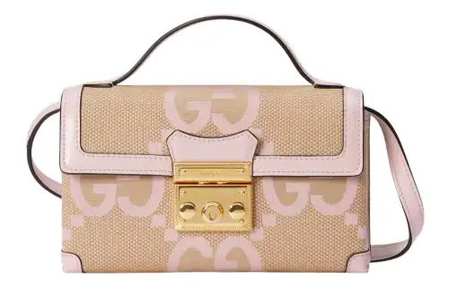 GUCCI Jumbo GG Canvas With Leather Canvas Bag, Box Bag, Shoulder Bag, Crossbody Bag, Handbag Mini Women's Beige & Pink