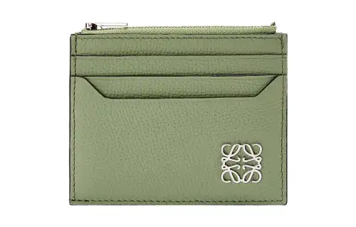 LOEWE Pebble Texture Cow Leather Card Holder Women's Green