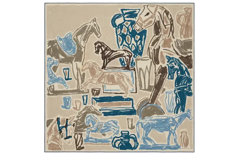 HERMES Chevaux De La Collection Silk Scarves Men's