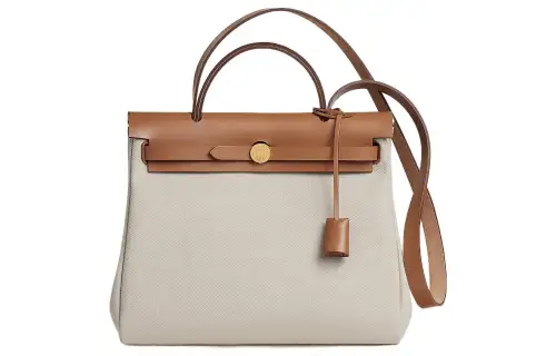 HERMES Herbag Zip Canvas With Hunter Cow Leather Shoulder Bag, Crossbody Bag, Handbag 31 Unisex