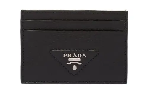 PRADA Leather Card Holder Women's Black