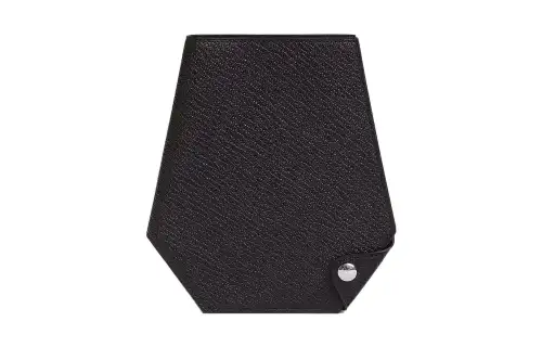 HERMES Clochette Silver Tone Buckle Mysore Goat Skin Card Holder, Wallet Men's Noir Black