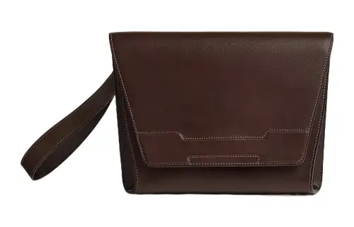 HERMES Novapolis Evergrain Calfskin Clutch Men's 41 Havane Havana Coffee