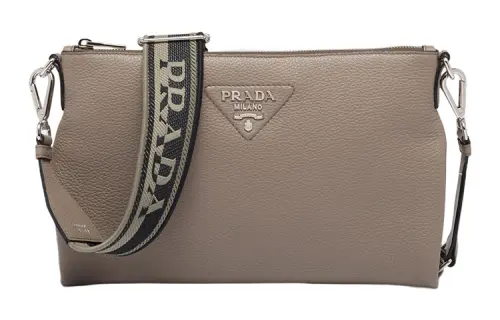 PRADA Leather Crossbody Bag, Shoulder Bag Small Women's Clay Gray