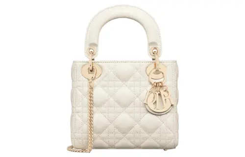 DIOR Lady Dior Sheepskin Handbag Mini Women's Milk White