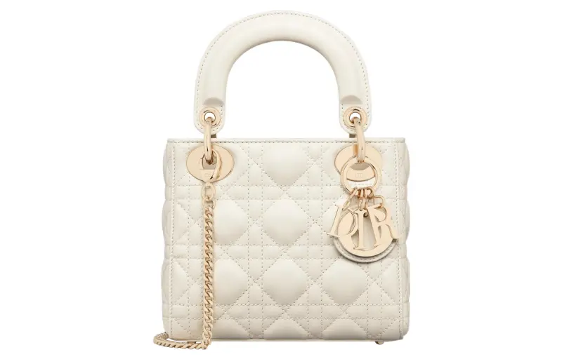 DIOR Lady Dior Sheepskin Handbag Mini Women's Milk White