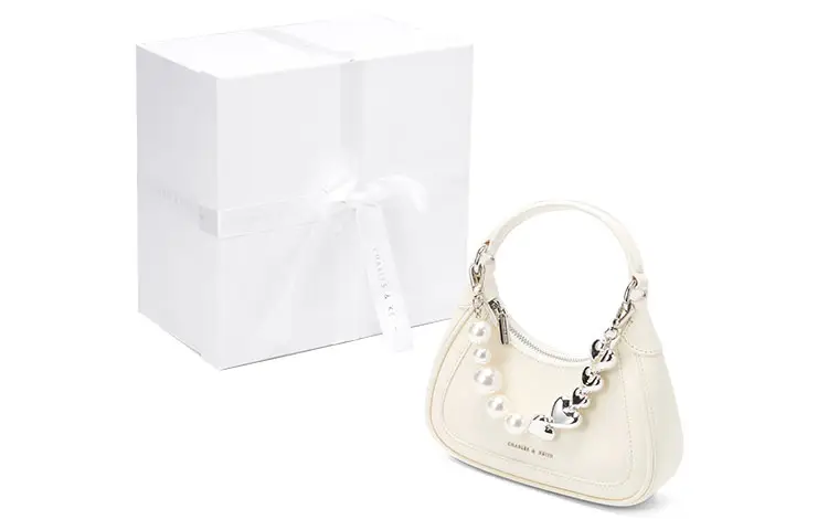 CHARLES&KEITH Cowhide Leather With Polyurethane Handbag Small Women's Milk White