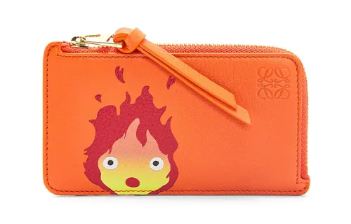 LOEWE Hal's Mobile Castle, Collaboration Cow Leather Card Holder Women's Orange