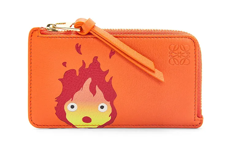LOEWE Hal's Mobile Castle, Collaboration Cow Leather Card Holder Women's Orange