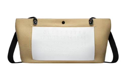 Maison Margiela Cow Leather With Cotton Shopping Bag, Handbag, Shoulder Bag Women's Yellow White Multicolor