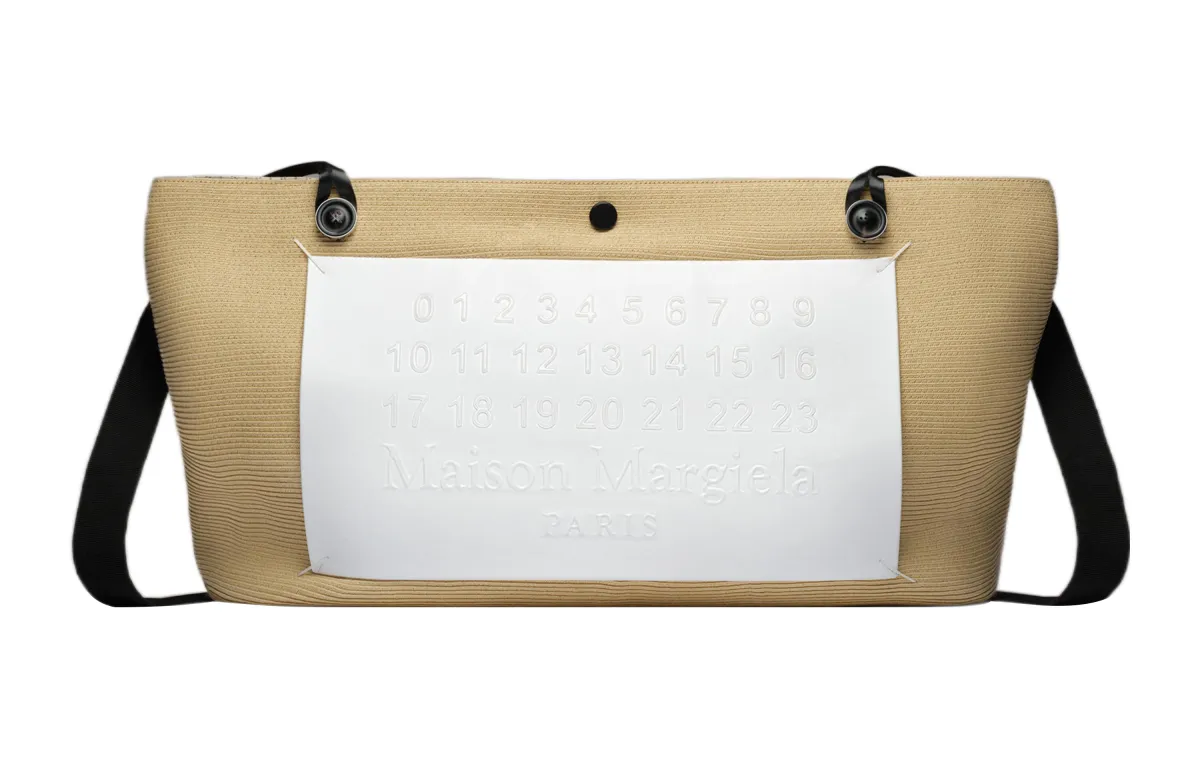 Maison Margiela Cow Leather With Cotton Shopping Bag, Handbag, Shoulder Bag Women's Yellow White Multicolor