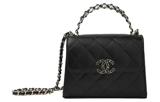 CHANEL Grain Cow Leather Material Gold Chain Flap Bag, Shoulder Bag, Crossbody Bag, Handbag Women's Black