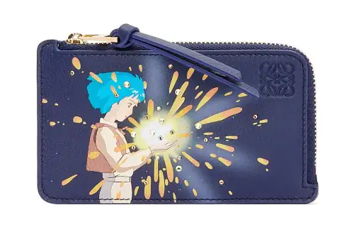 LOEWE Hal's Mobile Castle, Collaboration Cow Leather Card Holder Unisex Sea Blue