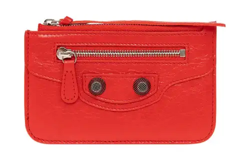 Balenciaga Le Cagole Fine Grained Sheepskin Card Holder, Wallet Coin Purse Women's Red