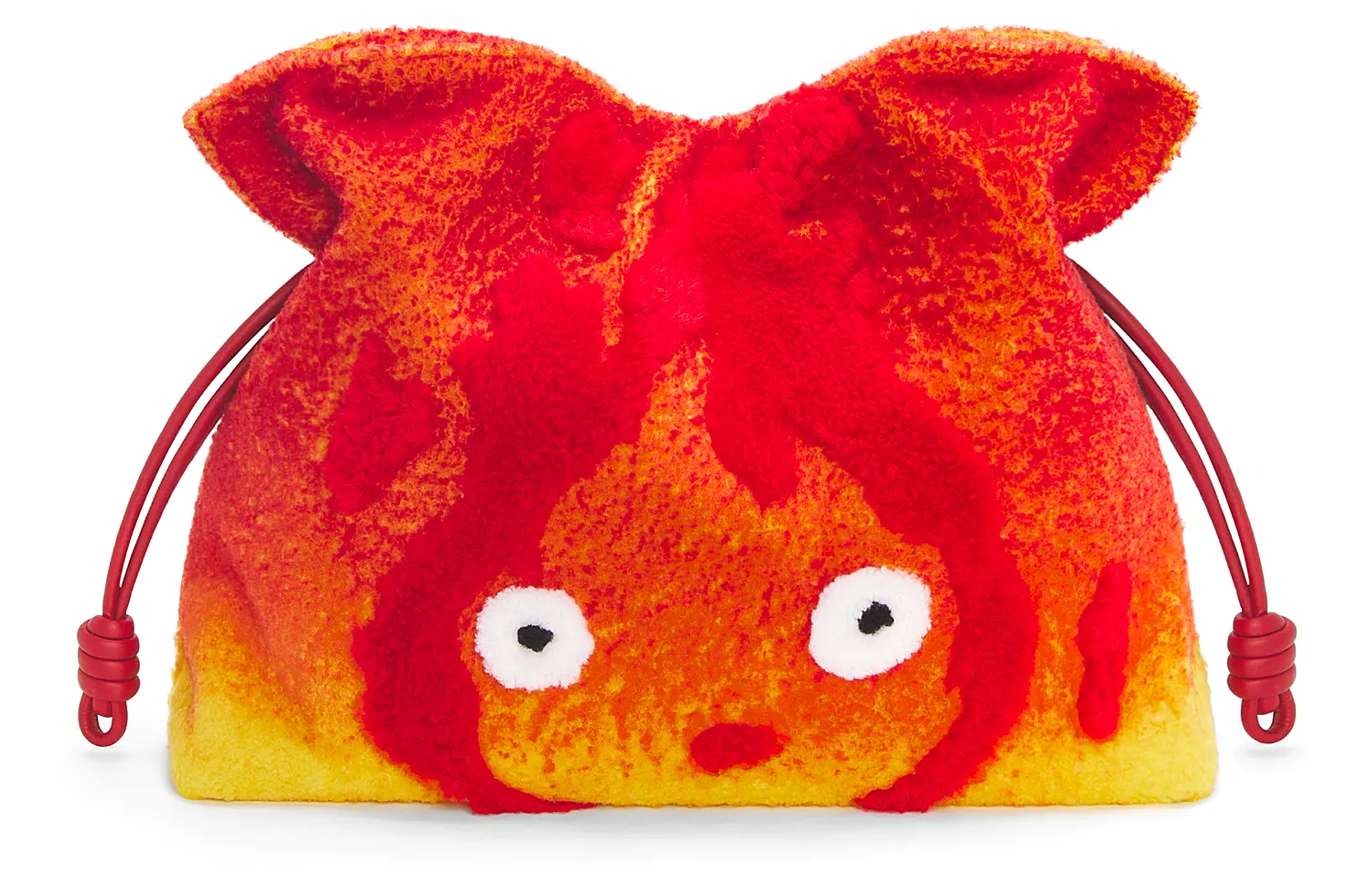 LOEWE Loewe x Howl's Moving Castle joint model Flamenco signature coiled knot drawstring closure shearling shoulder bag clutch extra large women's red