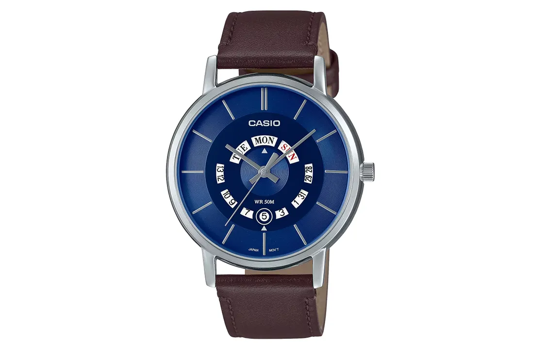 CASIO Quartz Movement Genuine Leather/Cloth Strap Watch Men's Watches Blue Dial