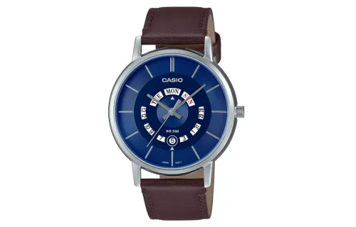 CASIO Quartz Movement Genuine Leather/Cloth Strap Watch Men's Watches Blue Dial