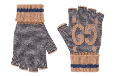 GUCCI Knit Gloves Men's Beige/Gray