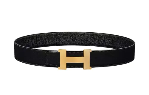 HERMES Togo Calfskin Double Sided Leather Belt Leather Belts Men's Black Width 3.8cm