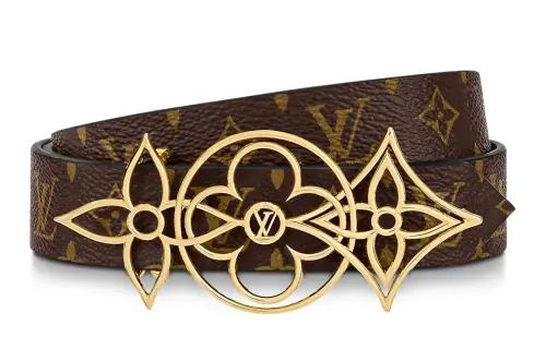 LOUIS VUITTON Canvas Leather Belts Women's Brown Width 2.5cm