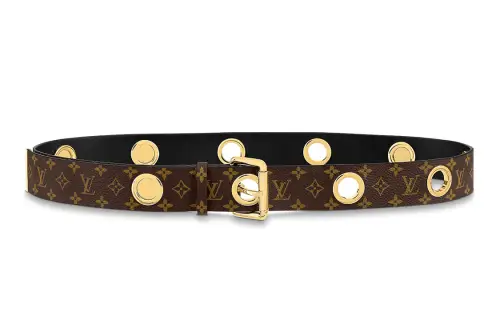 LOUIS VUITTON Metal Leather Belts Women's Brown Width 3.5cm