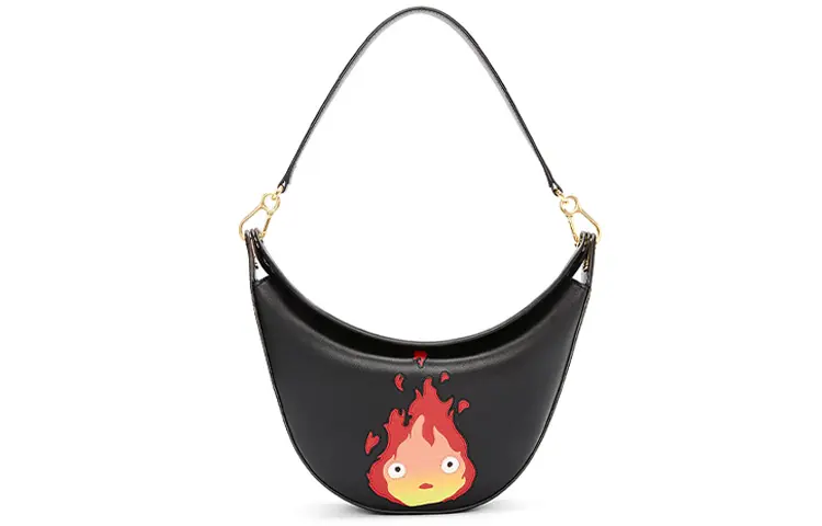 LOEWE Ha's Mobile Castle Luna Satin Cow Leather Handbag, Shoulder Bag Women's Black