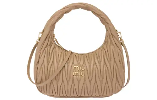 MIU MIU Wander Soft Sheep Leather Hobo Bag, Shoulder Bag, Crossbody Bag, Handbag Women's Sand Yellow