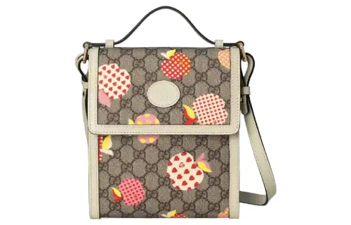 GUCCI Valentine's Day Collection Canvas With Leather Handbag, Shoulder Bag, Crossbody Bag Regular Women's Ebony/White