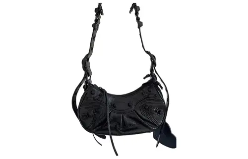 Balenciaga Le Cagole Fine Grained Sheepskin Crescent Bag Biker Shoulder Bag Mini Women's Black