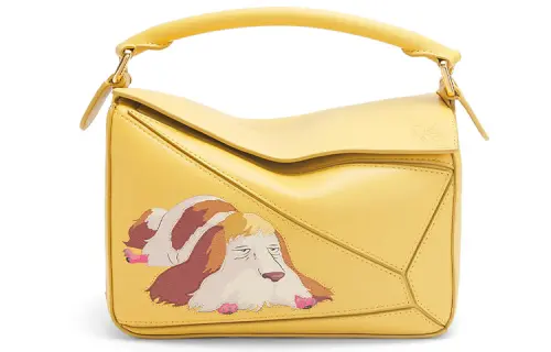 LOEWE Ha's Mobile Castle Puzzle Satin Cow Leather Shoulder Bag, Crossbody Bag, Handbag Small Women's Peach Charm Yellow