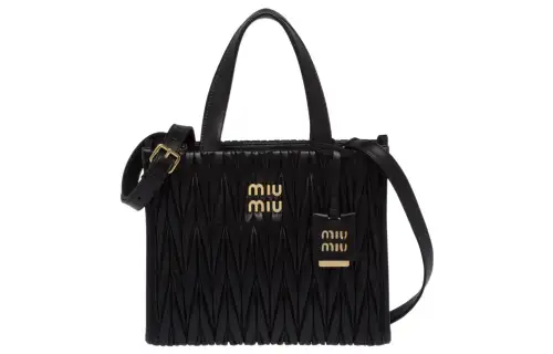 MIU MIU Matelassé Sheepskin Tote Bag, Shopping Bag, Shoulder Bag, Crossbody Bag, Handbag Women's Black
