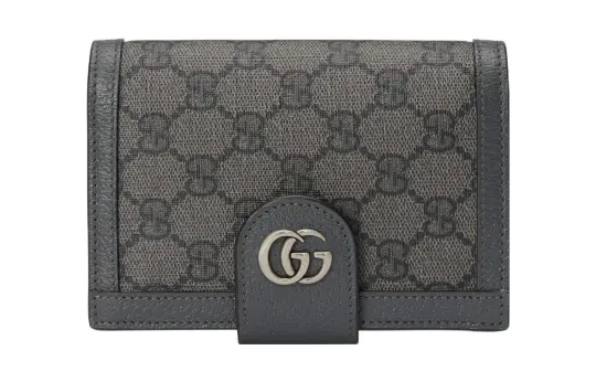 GUCCI Ophidia Canvas With Leather Passport Holder Men's Gray/Black
