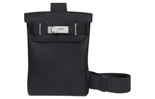 HERMES Hac A Dos Silver Tone Buckle Togo Calfskin Shoulder Bag, Crossbody Bag Small Unisex 3Y Caban Black Tweed