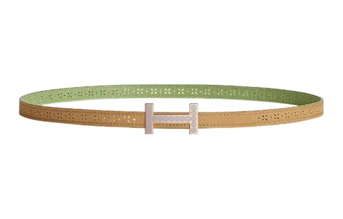 HERMES Focus Leather Belts Women's Light Brown Width 1.3cm