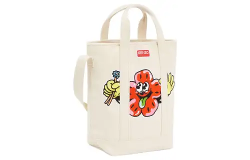 KENZO Cotton Canvas Tote Bag, Shopping Bag, Canvas Bag, One Shoulder Handbag Men's Beige