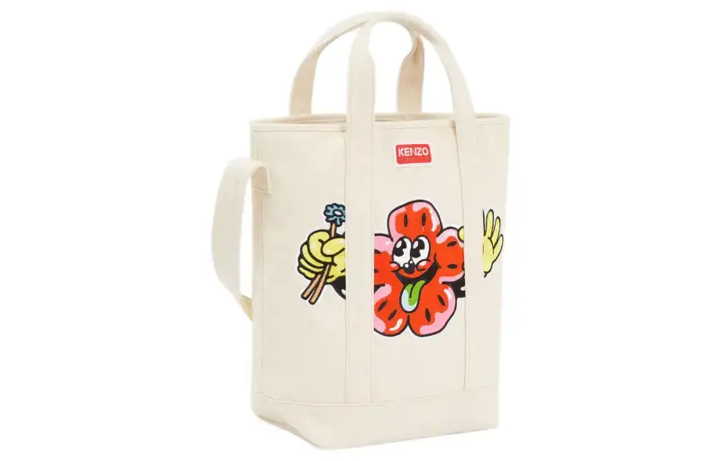KENZO Cotton Canvas Tote Bag, Shopping Bag, Canvas Bag, One Shoulder Handbag Men's Beige