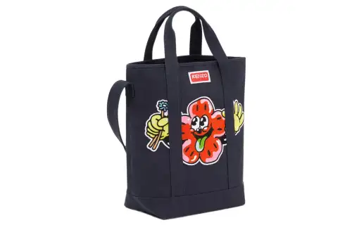 KENZO Cotton Canvas Tote Bag, Shopping Bag, Canvas Bag, One Shoulder Handbag Men's Marine Blue