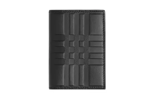 Burberry Tanned Leather Double Fold Card Holder Men's Black