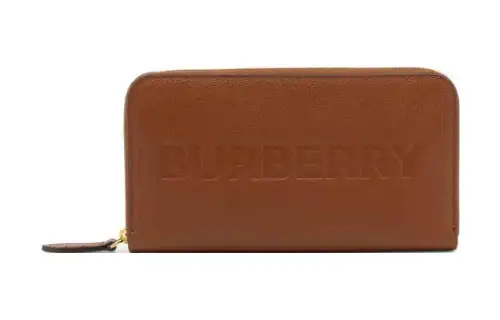 Burberry Embossed Leather Zip Around Wallet Tan